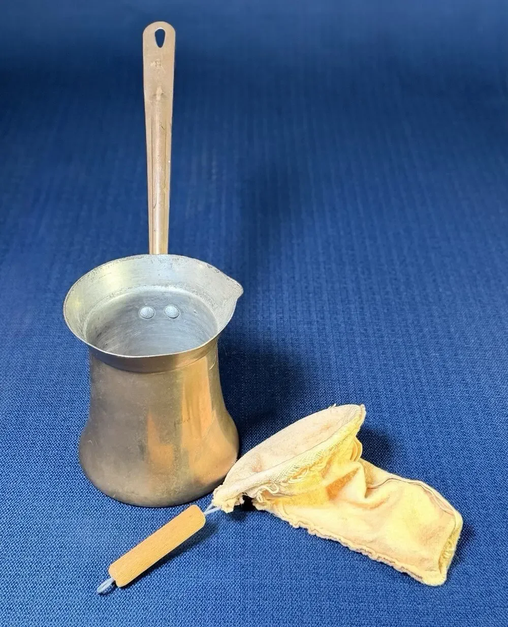 Vtg Brass Ibrik Cezve Arabic Turkish Pot Size 8 Lebanon w/ Cloth Filter